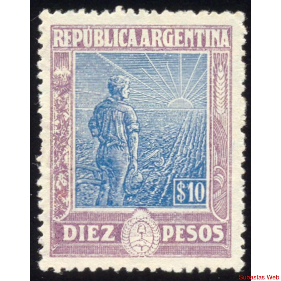 ARGENTINA. GJ361 LABRADOR $10 Fil HH. NUEVO S/GOMA. U$73.00