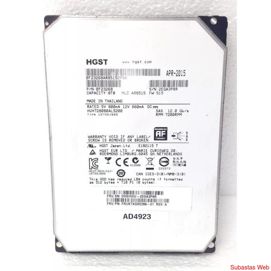 Disco Hgst Sas 8tb 3.5 7200rpm Huh728080al5200 No Apto Pc