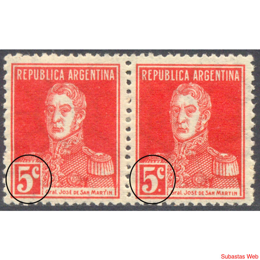 ARGENTINA GJ599d. SAN MARTÍN PAREJITA CON y SIN PUNTO. U$35