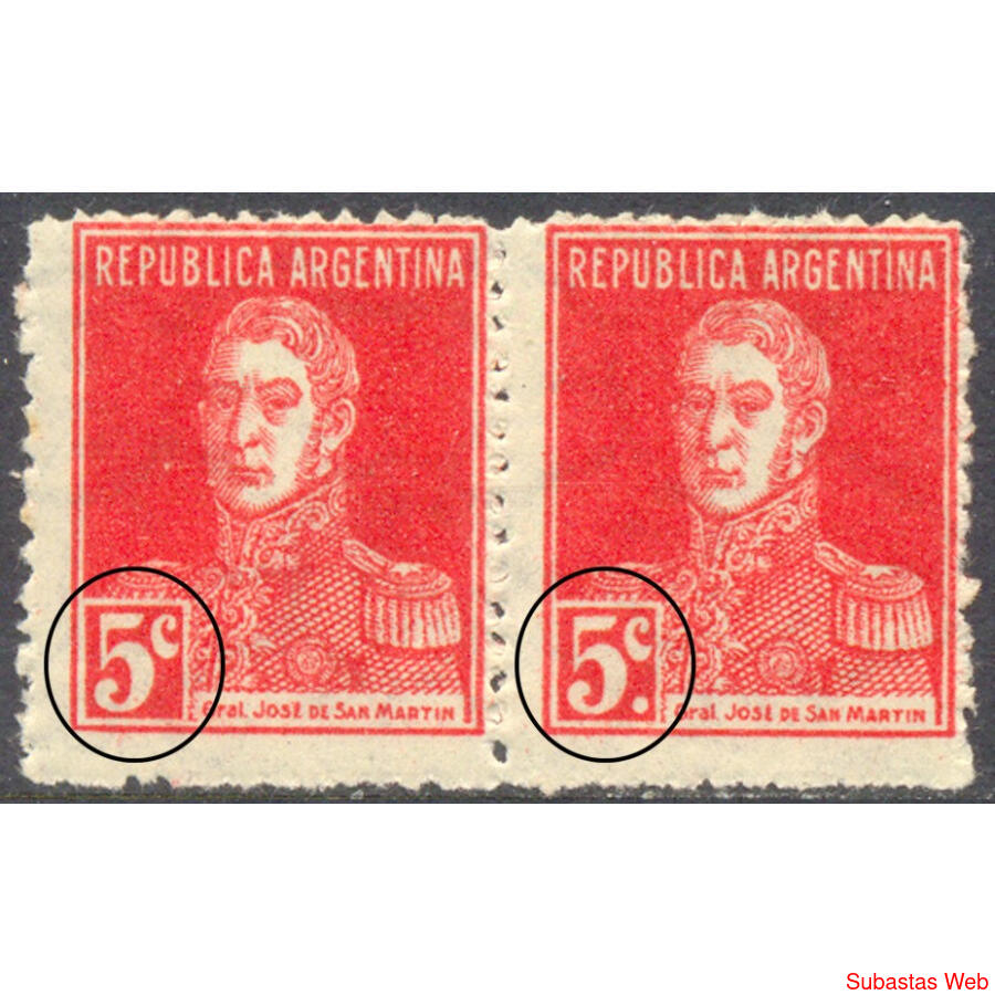 ARGENTINA GJ599d. S. MARTÍN PAREJA MINT CON y SIN PUNTO. U$3