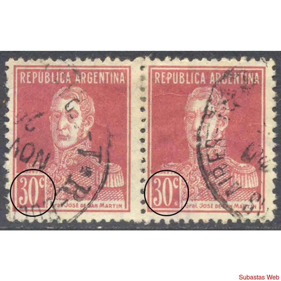 ARGENTINA GJ605b. SAN MARTÍN PAREJITA CON y SIN PUNTO. U$50.