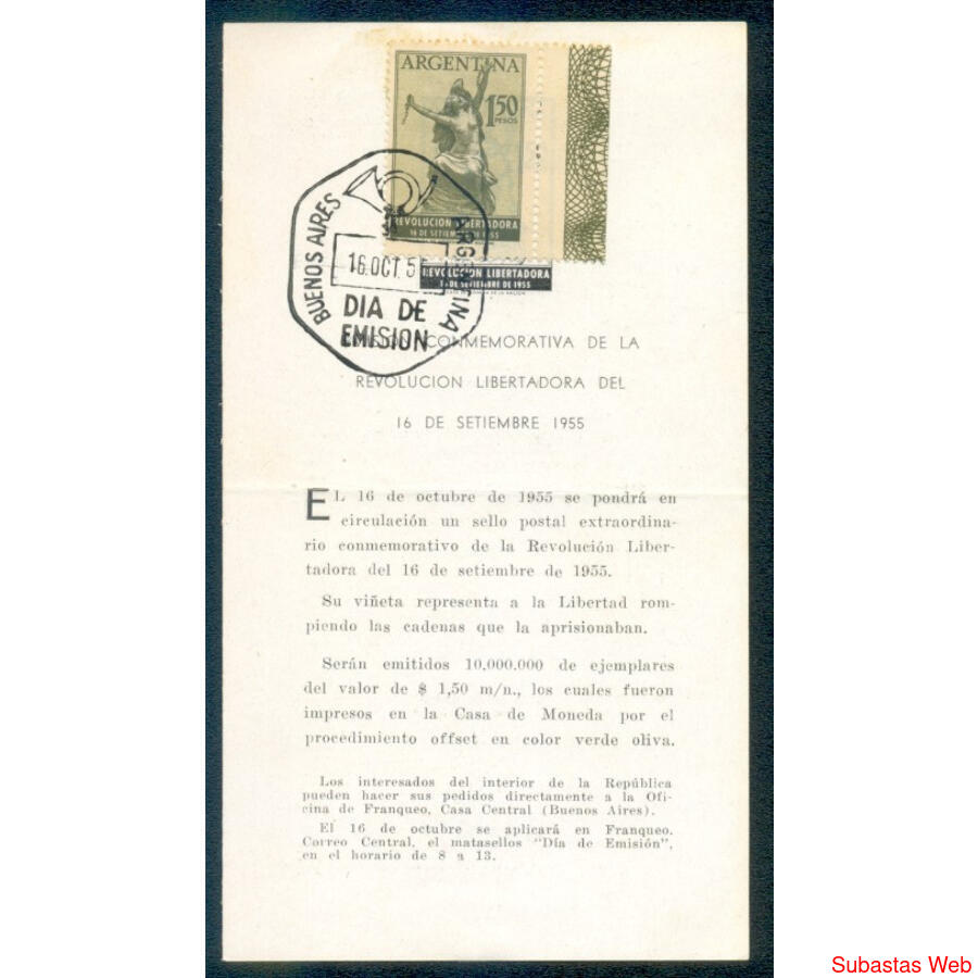 ARGENTINA 1955 REVOLUCIÓN VOLANTE CON DECRETO Gral LONARDI