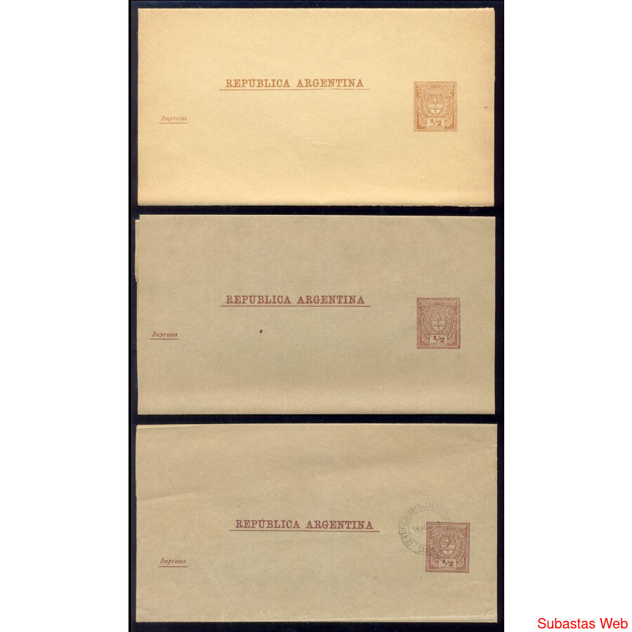 ARGENTINA 1889. LOTE DE 3 FAJAS POSTALES GJ10 SIN CIRCULAR!!