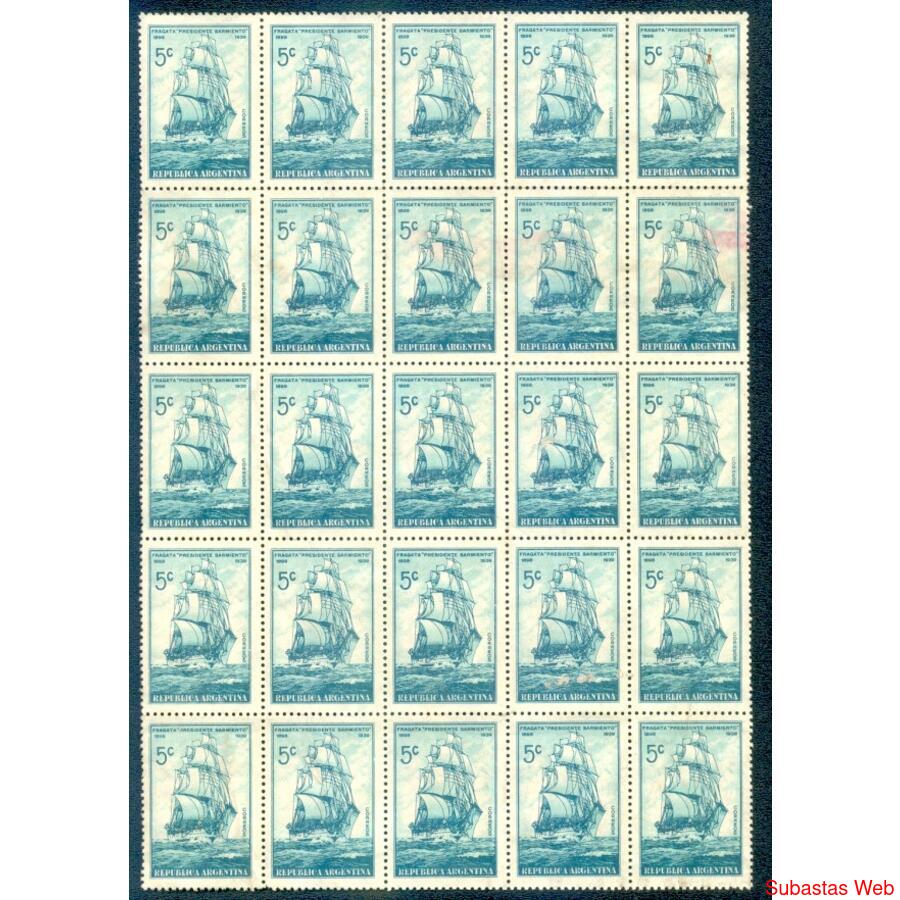 ARGENTINA GJ822 FRAGATA SARMIENTO BLOQUE x 25 NUEVO U$20.00