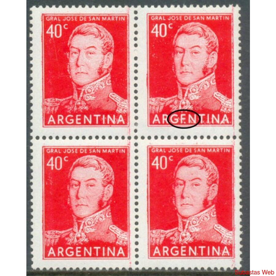 ARGENTINA GJ1034a. CUADRO MINT CON VARIEDAD CATALOGADA U$10