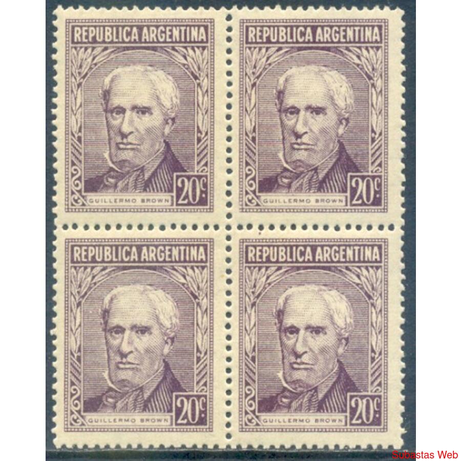 ARGENTINA GJ1037d CUADRO MINT PAPEL GOFRADO GOMA RAYADA U$20