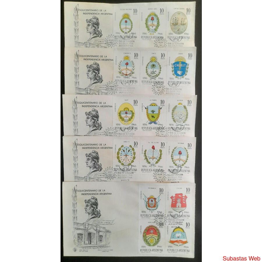 ARGENTINA GJ1360/84 SERIE ESCUDOS EN 8 SOBRES PDE. U$ 30.00