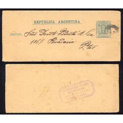 ARGENTINA 1890 FAJA POSTAL GJ13 CIRCULADA LA AURIFERA JUJEÑA