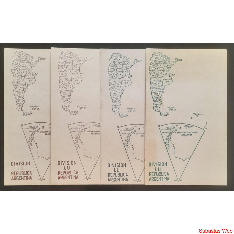 4 ANTIGUAS TARJETAS QSL CON MAPA ANTÁRTIDA. SIN USAR. LUJO!!