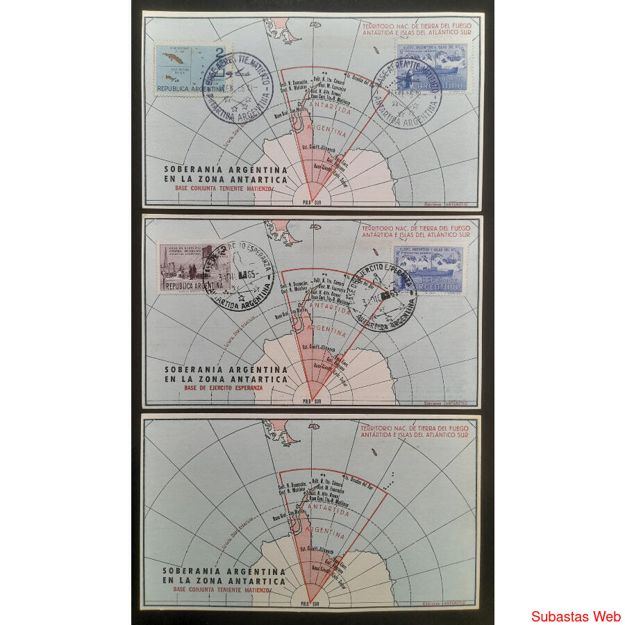 ARGENTINA 1965/66 3 TARJETAS DE BASES ANTÁRTICAS CIRCULADAS!