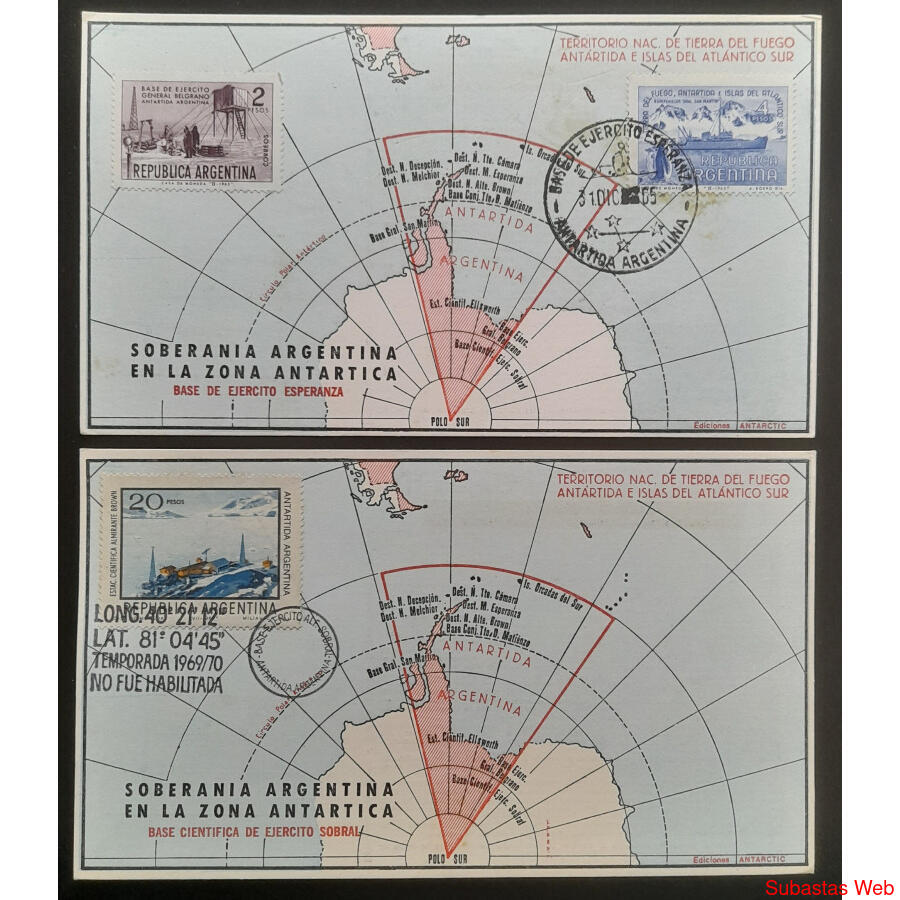 TARJETAS ANTÁRTICAS 1965 BASE ESPERANZA + OTRA VIAJE TRUNCO!