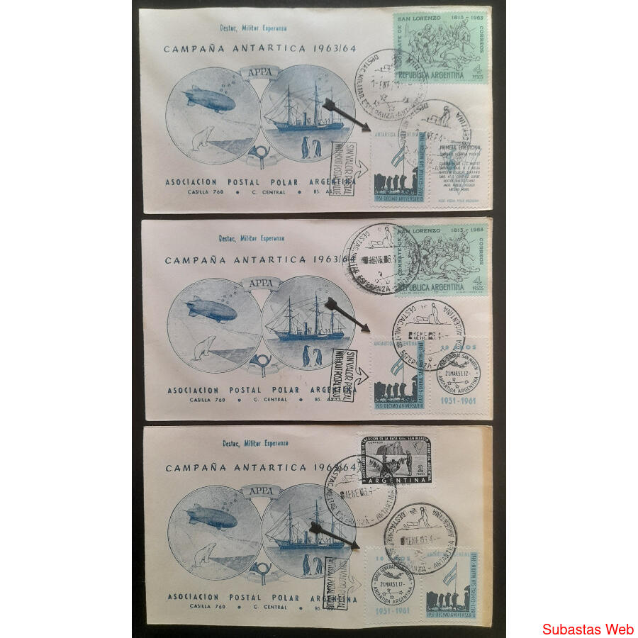 ARGENTINA. 3 ESPECTACULARES SOBRES CAMPAÑA ANTÁRTICA 1963/64