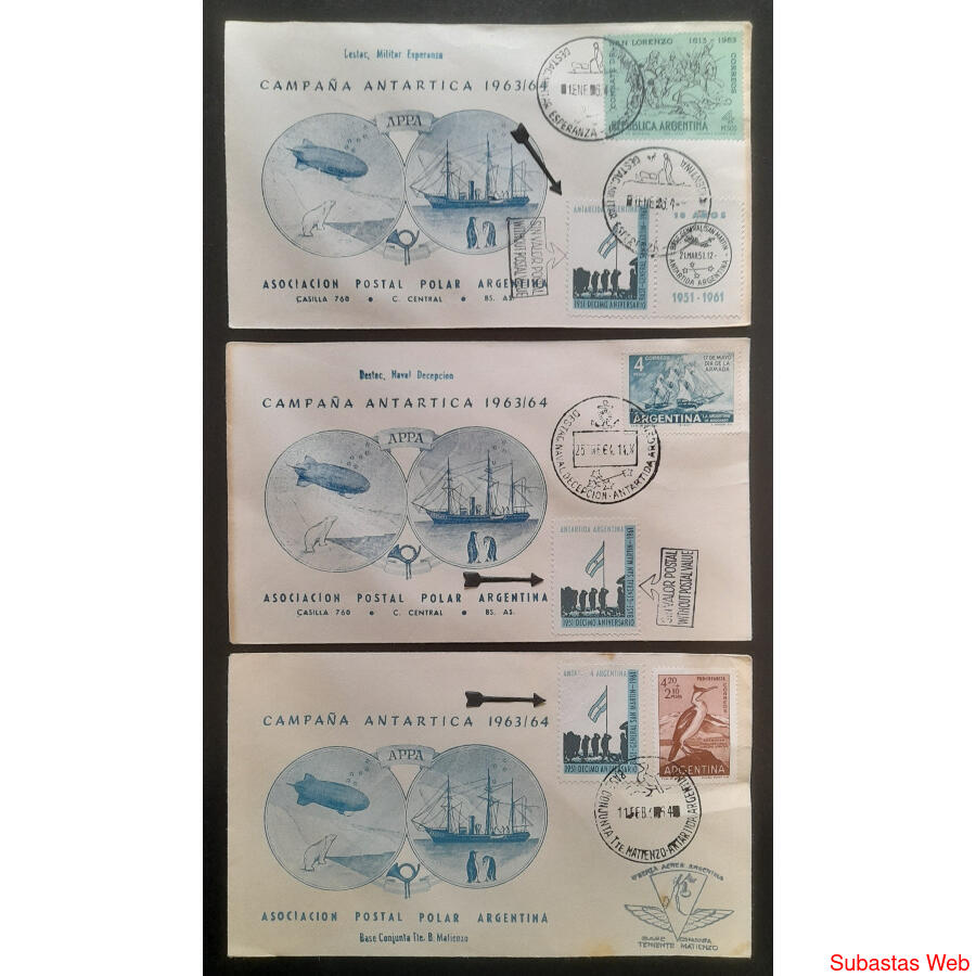 ARGENTINA. 3 FANTÁSTICOS SOBRES CAMPAÑA ANTÁRTICA 1963/64!!!