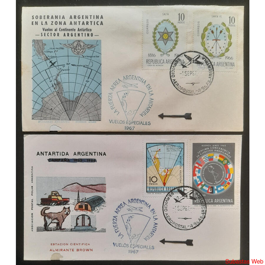 ARGENTINA 1967 SOBRES ANTÁRTICOS VOLADOS x SERV.  AEROPOSTAL