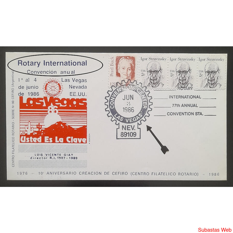 ESTADOS UNIDOS 1986 SOBRE PDE DE *ROTARY CLUB INTERNACIONAL*