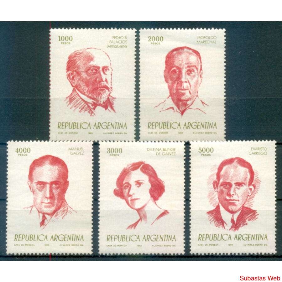 ARGENTINA GJ2078/2082 ESCRITORES SERIE COMPLETA MINT U$ 2.50