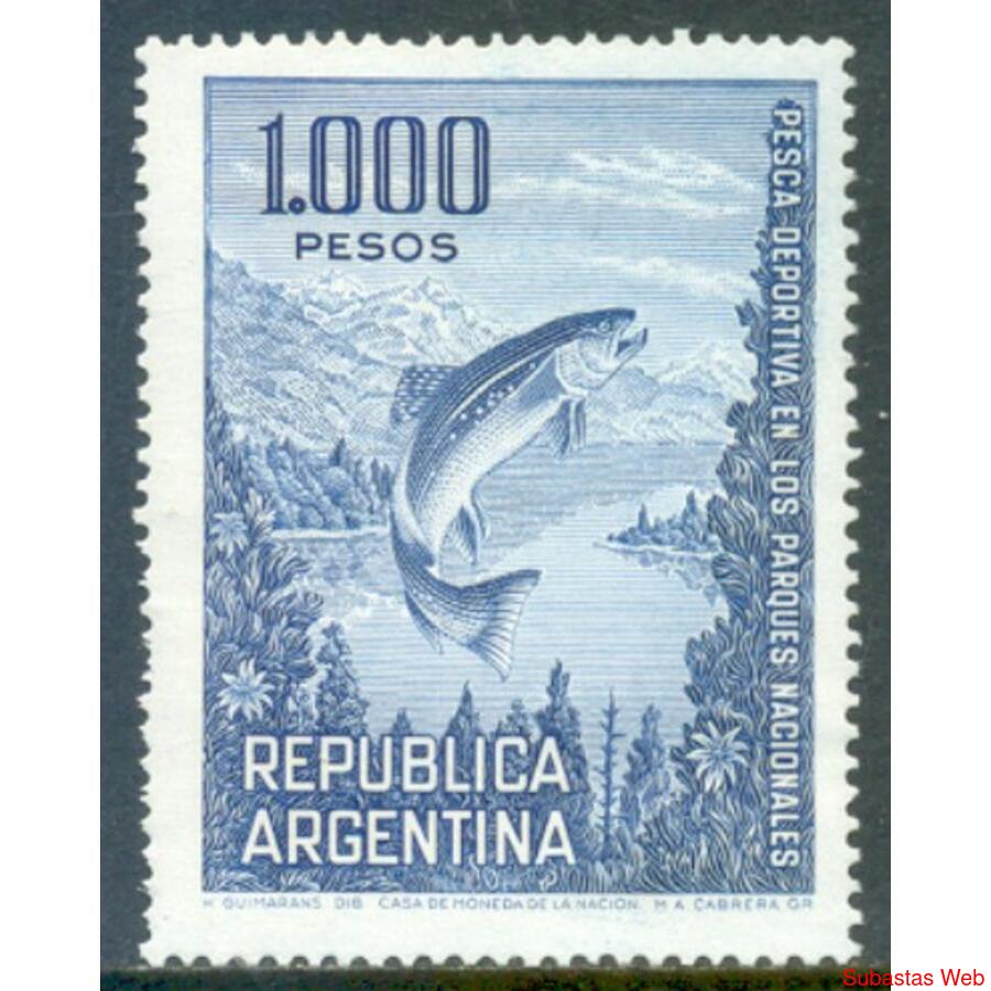 ARGENTINA GJ1496 TRUCHA. PAPEL TIZADO NACIONAL MINT. U$5.00