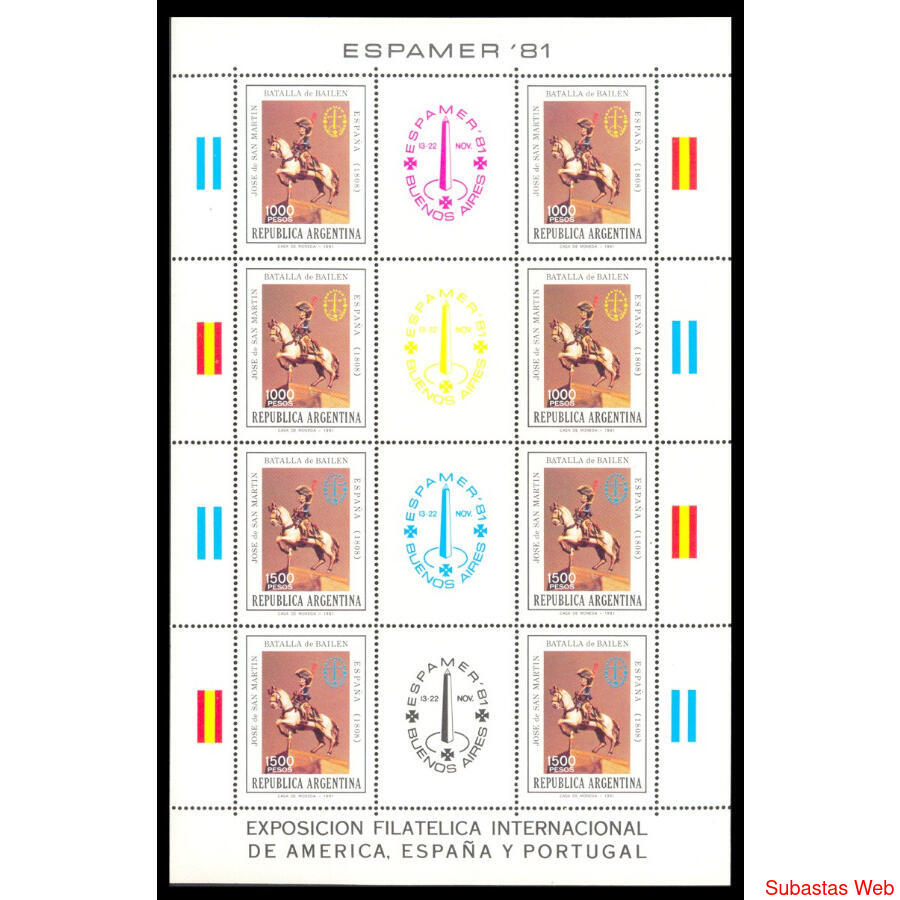 ARGENTINA GJHB46 BATALLA DE BAILEN HOJA BLOCK MINT U$4.00