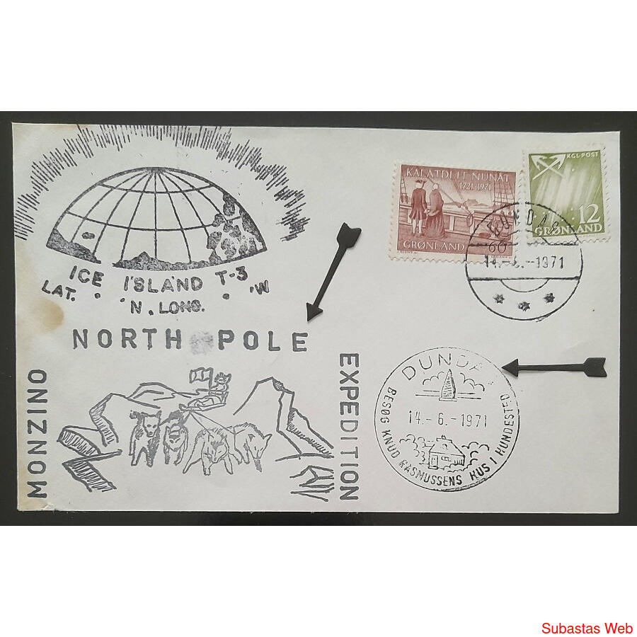 GROENLANDIA 1971 RARO SOBRE EXPEDICIÓN MONZINO AL POLO NORTE