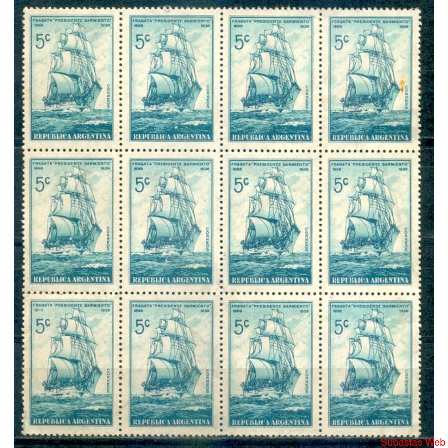 ARGENTINA GJ822 FRAGATA SARMIENTO BLOQUE x 12 NUEVO U$9.60