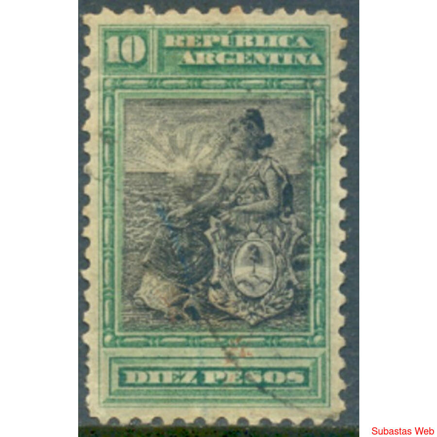 ARGENTINA GJ237 LIBERTAD CON ESCUDO 10 PESOS. USADA U$18.00