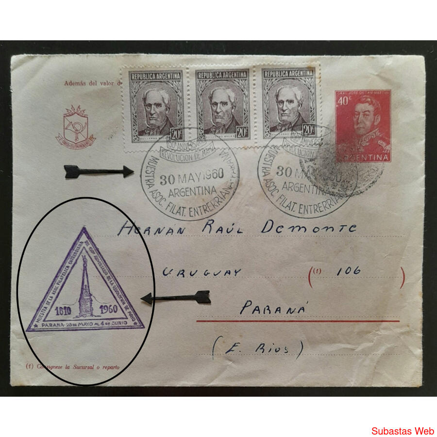 1960 ENTERO CON RARO GOMIGRAFO DE EVENTO FILATELICO. MIRAR!!