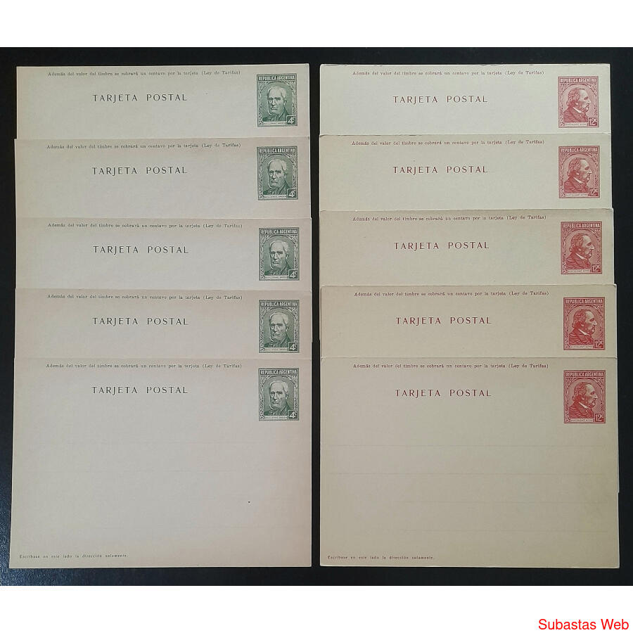 ARGENTINA 10 ENTEROS POSTALES GJTAR-76 GJTAR-78. TODAS MINT