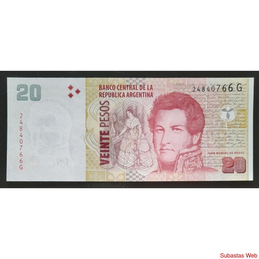 ARGENTINA BILLETE DE $ 20 ROSAS SERIE G. 2020 SIN USAR - UNC