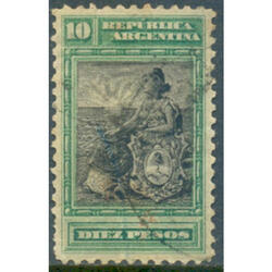 ARGENTINA GJ237 LIBERTAD CON ESCUDO 10 PESOS. USADA U$18.00