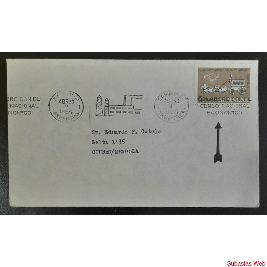 ARGENTINA 1964 MAGNIFICO SOBRE CON BANDELETA CENSO NACIONAL
