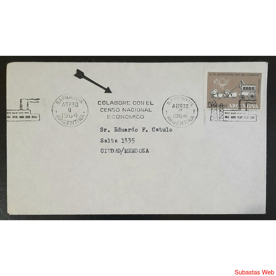 ARGENTINA 1964 ESPLENDIDO SOBRE CON BANDELETA CENSO NACIONAL