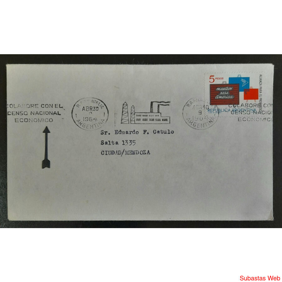 ARGENTINA 1964 MAGNIFICO SOBRE CON BANDELETA CENSO NACIONAL