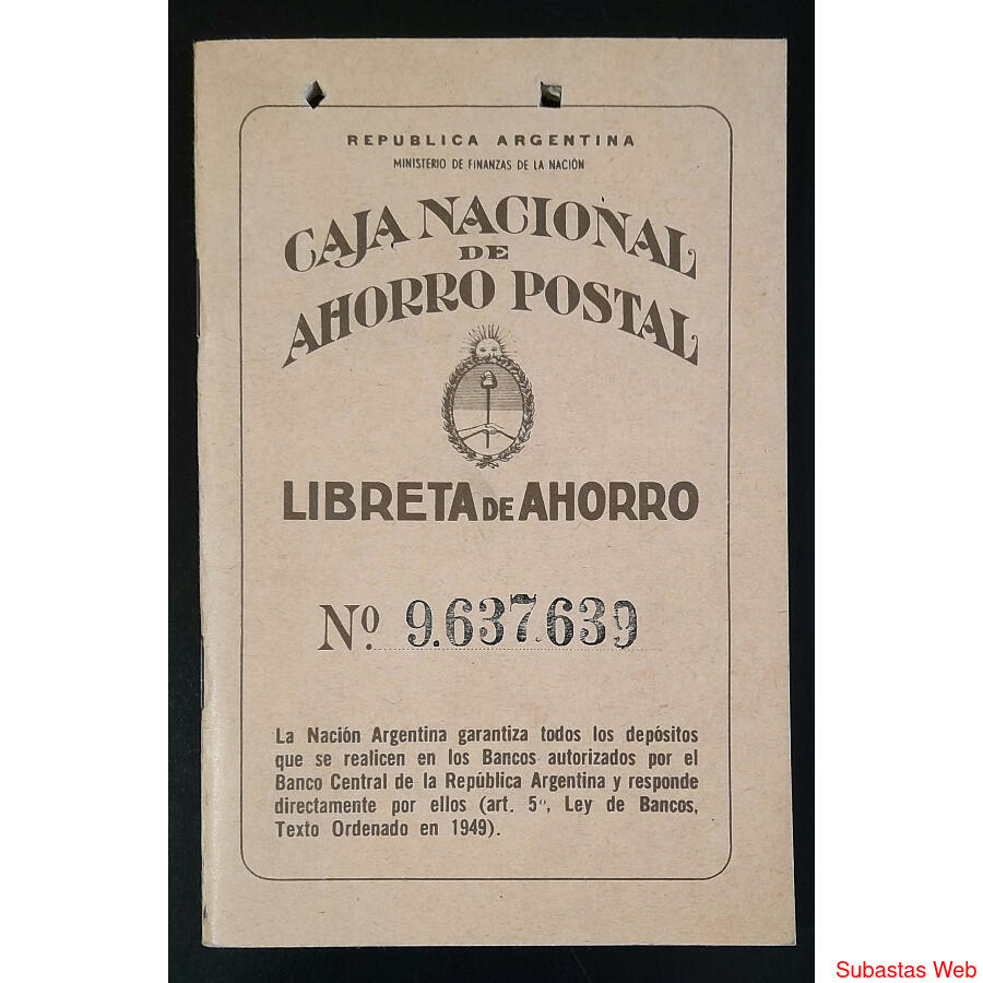 ARGENTINA 1952. ANTIGUA LIBRETA DE AHORRO POSTAL. LUJO!!!!