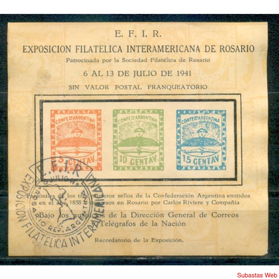 ARGENTINA 1941 VIÑETA BLOQUE ***EXPOSICIÓN E.F.I.R.***  RARA