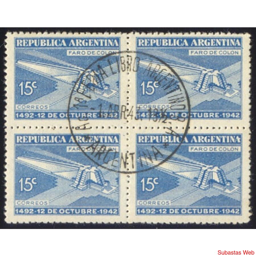 ARGENTINA GJ868 FARO COLON CUADRITO CON RARO MATASELLO. U$24