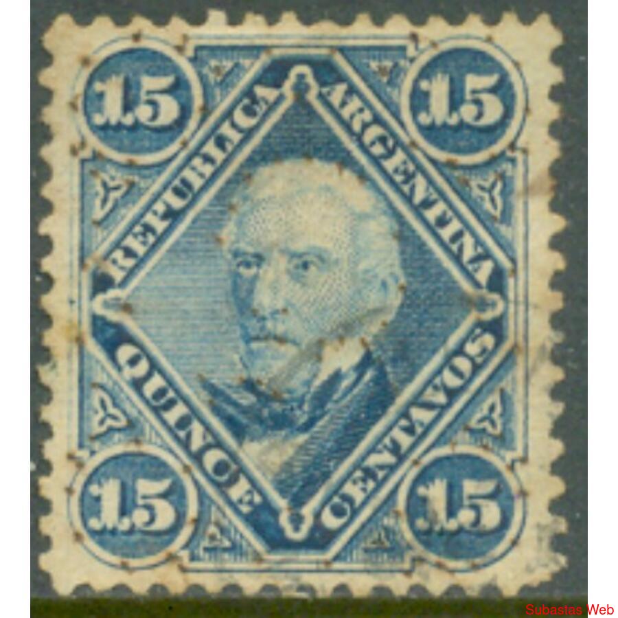 ARGENTINA GJ41 1867 SAN MARTÍN 15c. FONDO LH. USADO U$15,00