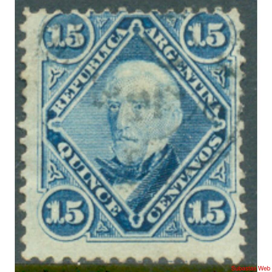 ARGENTINA GJ41 1867 SAN MARTÍN 15c. FONDO LH. USADO U$15,00