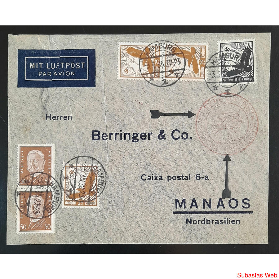 ALEMANIA 1935 MAGNIFICO SOBRE VOLADO VÍA ZEPPELIN A BRASIL