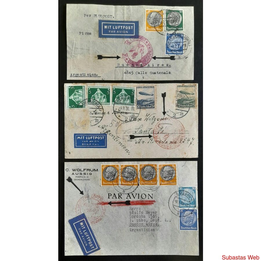 ALEMANIA. LOTE DE 3 SOBRES VOLADOS VÍA ZEPPELIN A ARGENTINA!