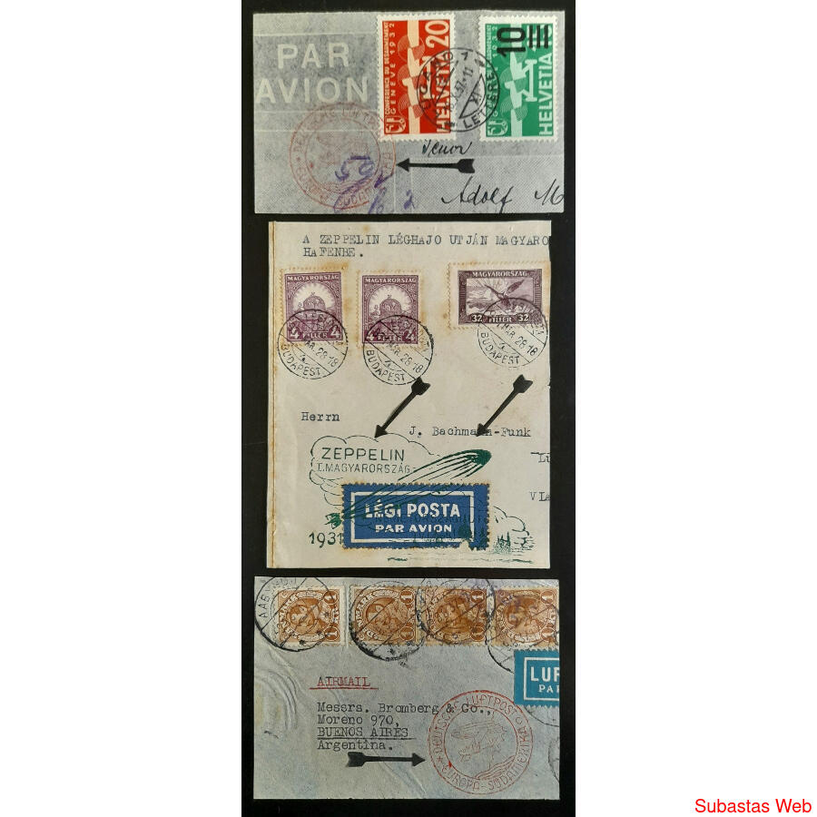 SUIZA, HUNGRÍA, DINAMARCA. 3 FRAG SOBRE VOLADOS POR ZEPPELIN