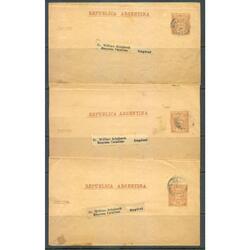ARGENTINA 1889. LOTE DE 3 FAJAS POSTALES GJ10 CIRCULADAS!!!!