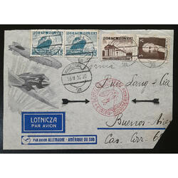 POLONIA 1936 HERMOSO SOBRE VOLADO VÍA ZEPPELIN A ARGENTINA