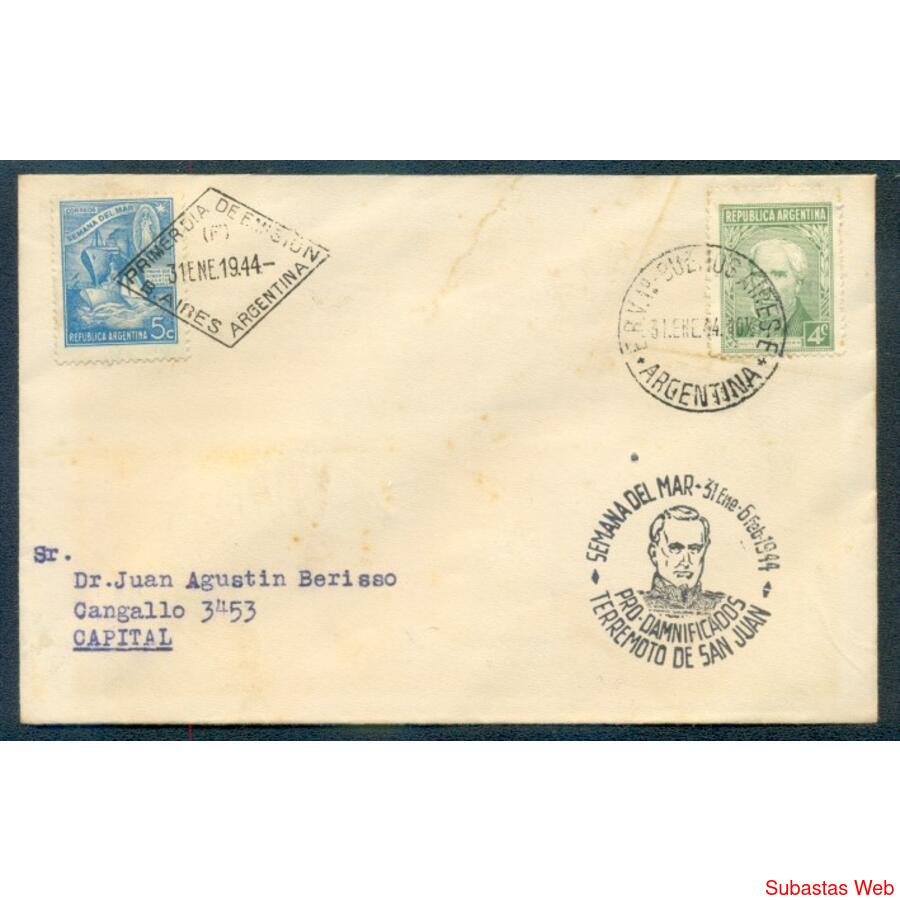 ARGENTINA ESPECTACULAR SOBRE PRO TERREMOTO DE SAN JUAN 1944!