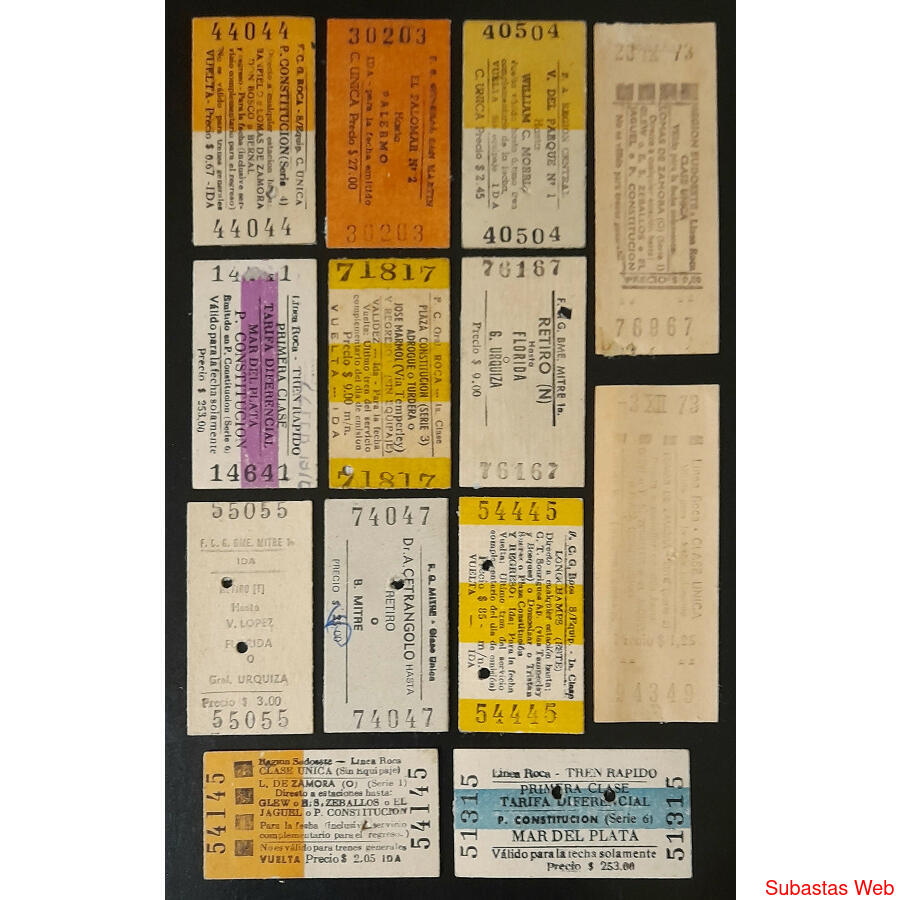FANTÁSTICO CONJUNTO DE *13 VIEJOS *BOLETOS DE TREN CAPICUA*
