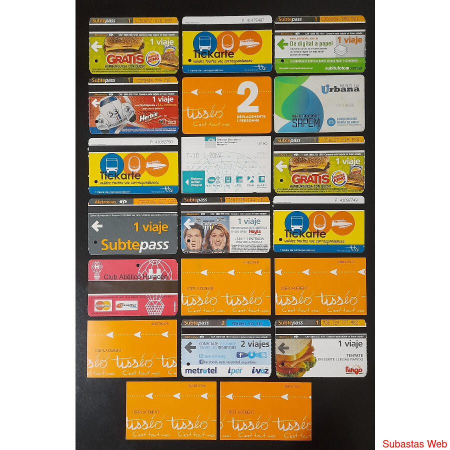 HERMOSO LOTE DE **20 VIEJAS *TARJETAS DE SUBTE y BUS PASS**
