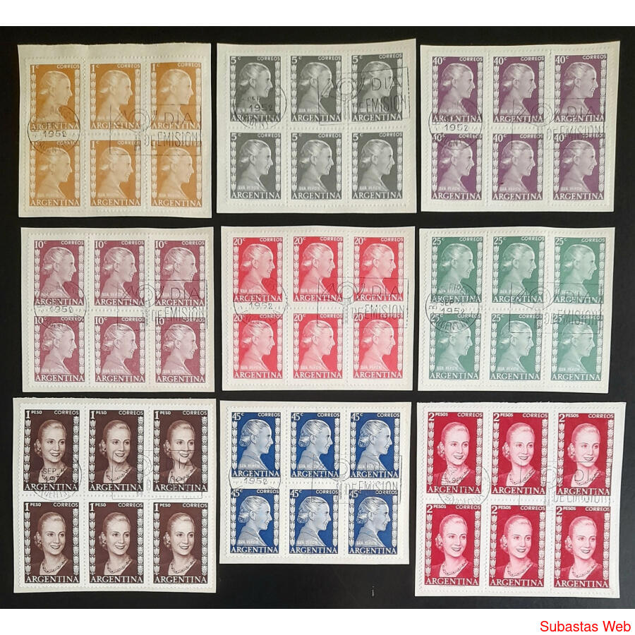 EVA PERON. 9 HERMOSOS BLOQUES x 6 PRIMER DÍA DE EMISIÓN !!!!