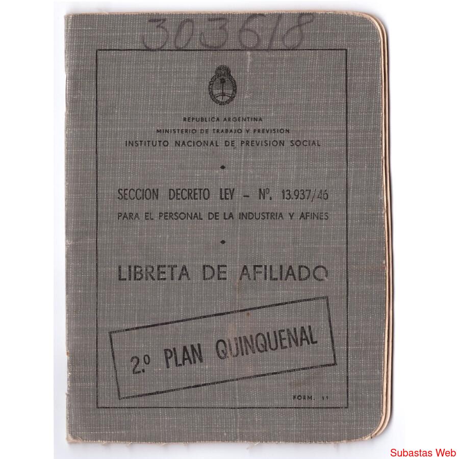 ARGENTINA. Libreta de afiliado previsional con sellos fiscal