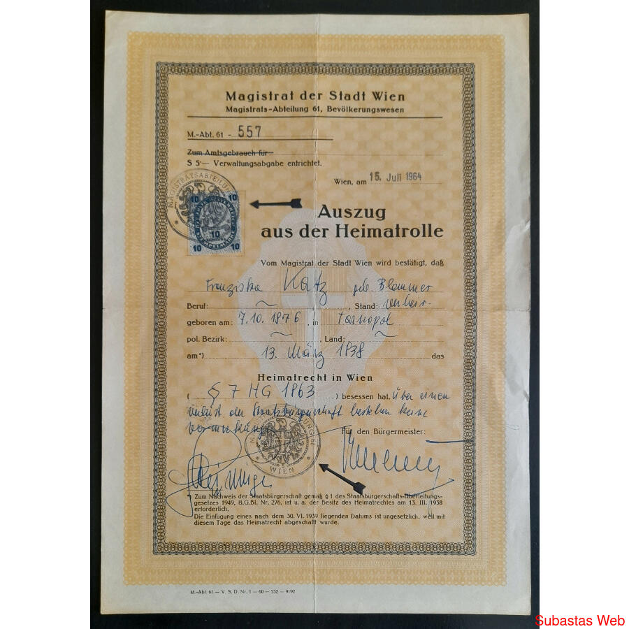 AUSTRIA - VIENA 1964 ANTIGUO DIPLOMA ORIGINAL DE MAGISTRADO