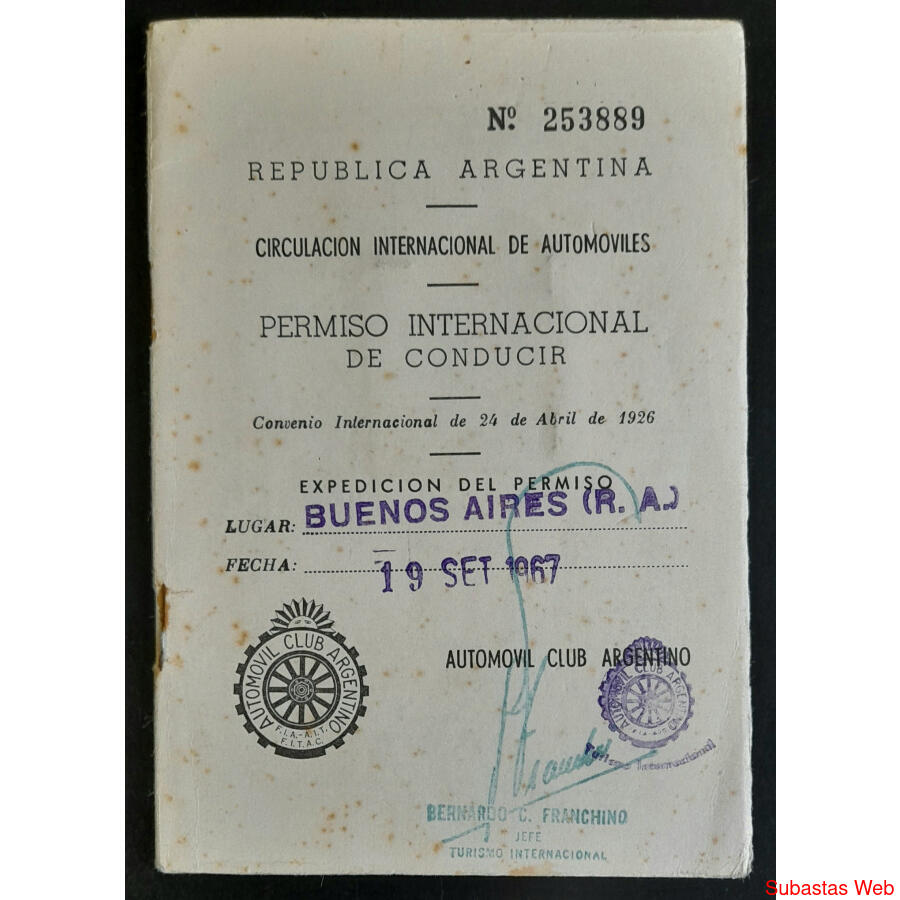ANTIGUO CARNET INTERNACIONAL DE CONDUCTOR EXPEDIDO POR A.C.A