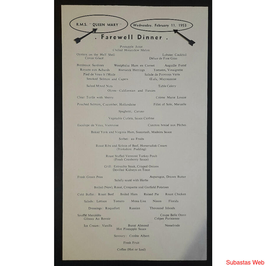 TRANSATLÁNTICO QUEEN MARY ANTIGUO MENÚ ORIGINAL DE DESPEDIDA
